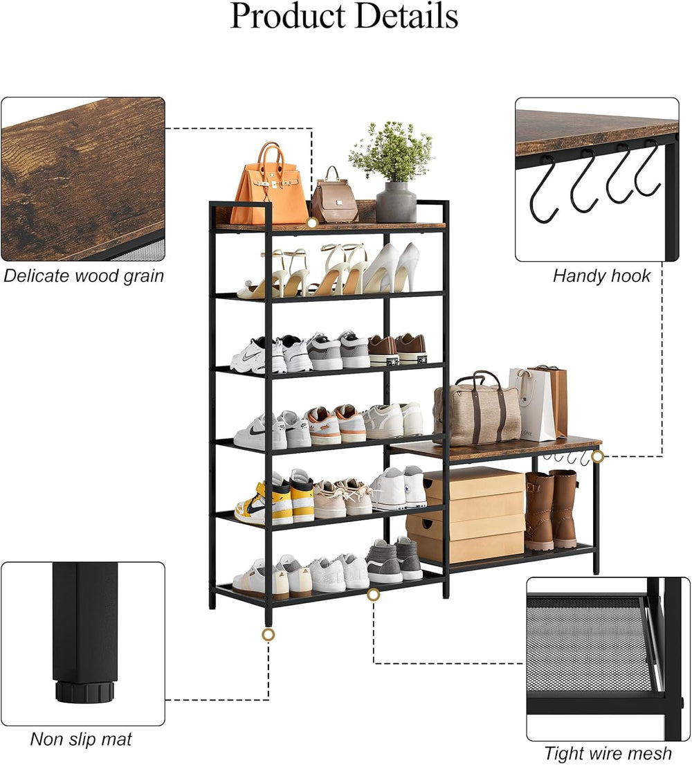 Shoe Rack Bench Storage Organizer for entryway,6-Tier Industrial Free Standin...