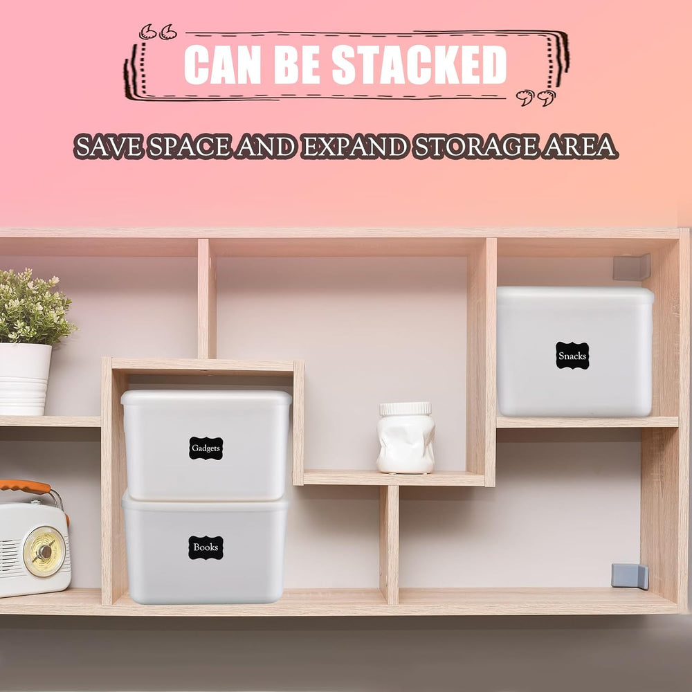 BBTO 8 Pcs White Plastic Storage Bins with Lids Organizing Container with Han...