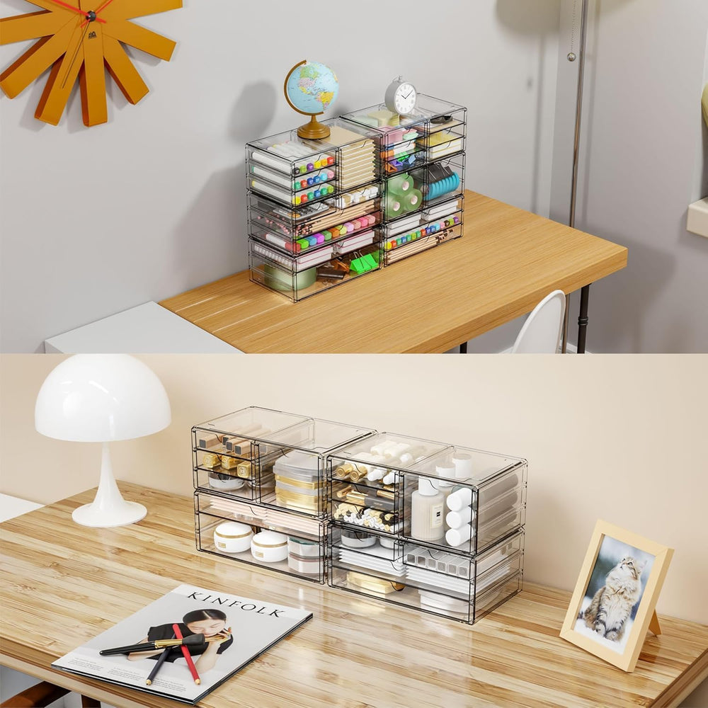 Yieach 3Pack Clear Drawer Organizers Stackable,Acrylic Storage Drawers With 1...