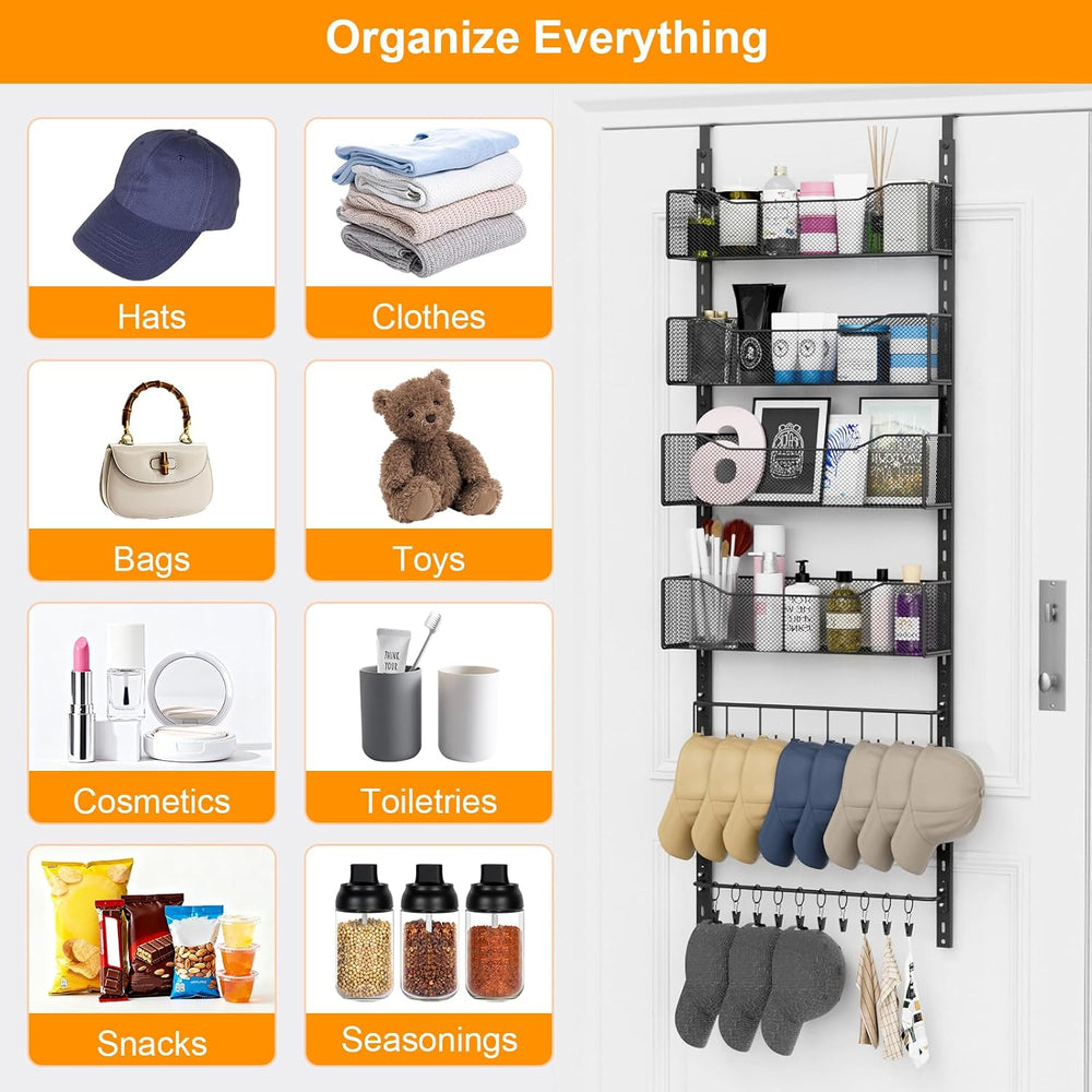 Over the Door Organizer, 2 in 1 Metal Hanging Closet Organizer & Hat Rack...