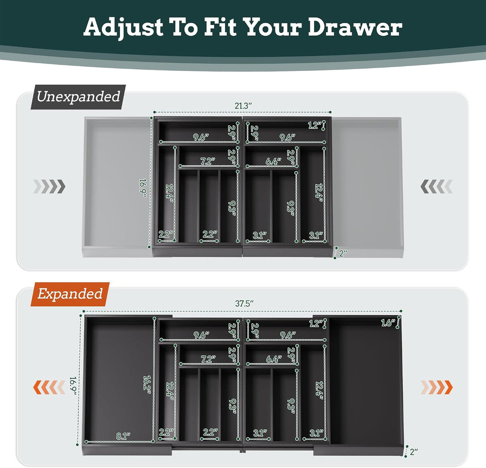 Silverware Organizer Large, Magnetic Connected Expandable 13 Slots Silverware...