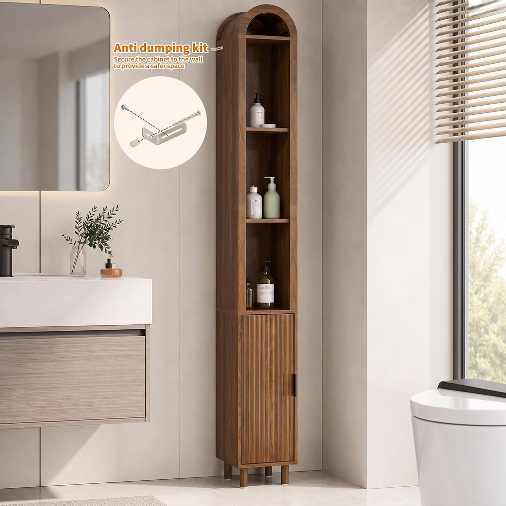 Narrow Bathroom Storage Cabinet, Tall Arched Small Wood Cabinet, Slim