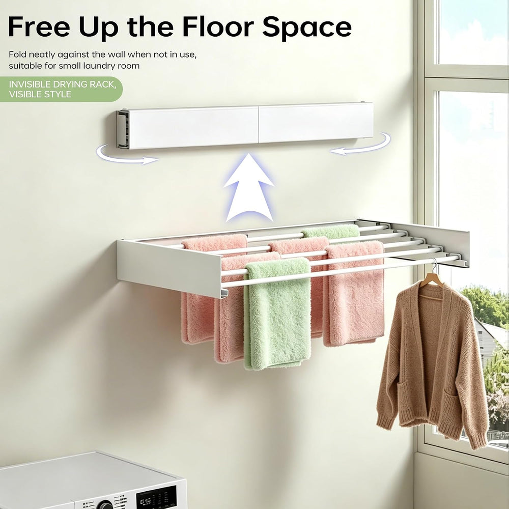 Wall Mounted Foldable Clothes Drying Rack with 60 lbs Supports
