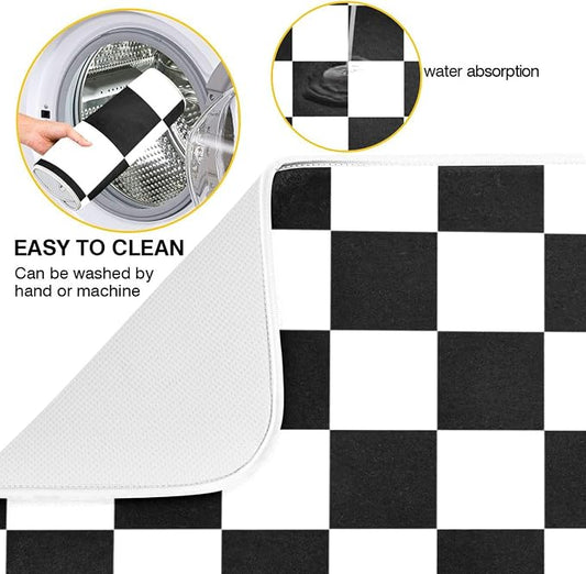 Black White Chessboard Dish Drying Mat - Image 2
