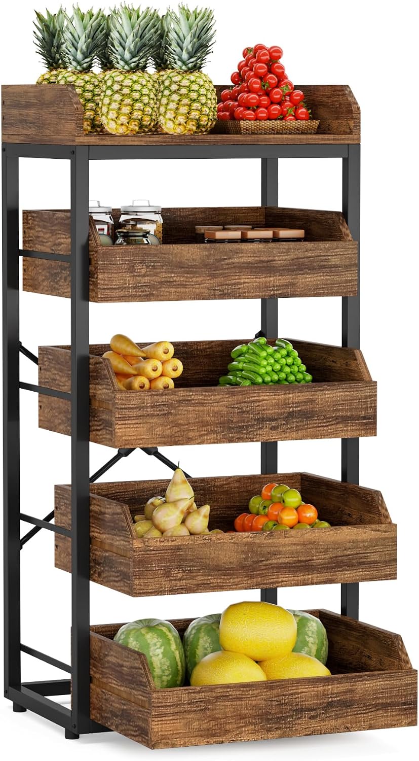 Tribesigns Wood Fruit and Vegetable Storage Rack, 5-Tier Pull-Out Snack Stand...