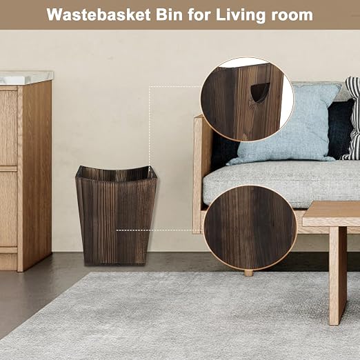 SEHERTIWY Wood Trash Can, Farmhouse Wastebasket Bin - Image 2