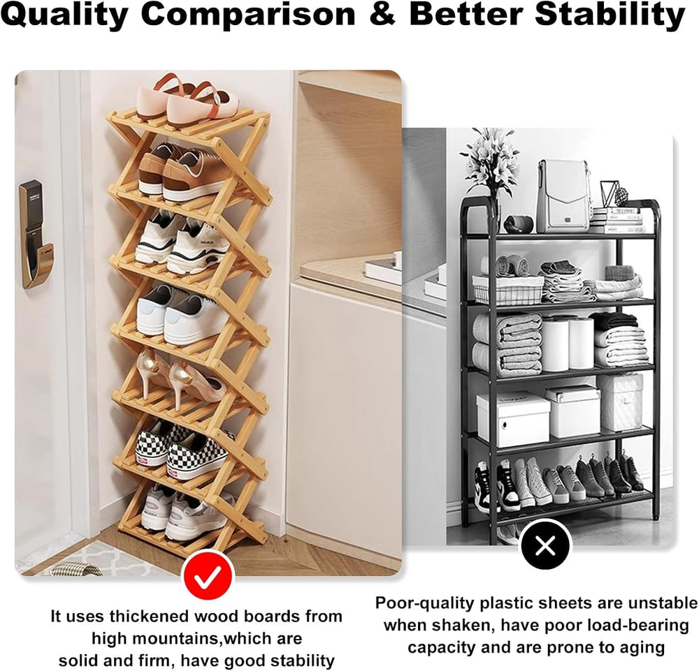 YYW Bamboo Shoe Rack, Foldable Vertical Free Standing Shoe Storage Shelf