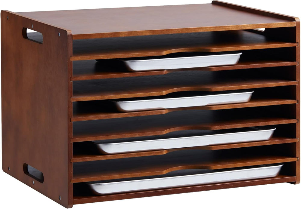 8-Tier Baking Sheet Organizer for Cabinet, 17 x 12 x 14 in Wooden Tray Divide...
