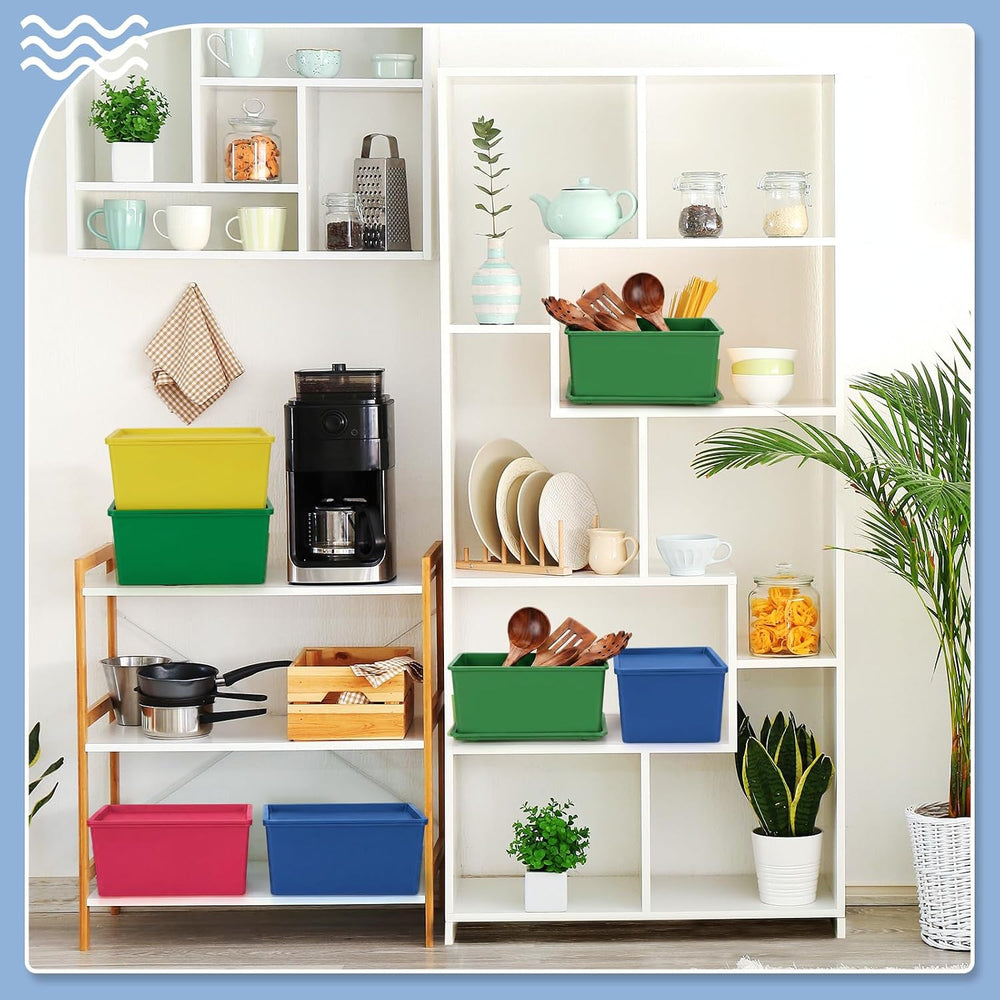 Menkxi 6 Pcs Small Plastic Storage Bins with Lids,Colorful