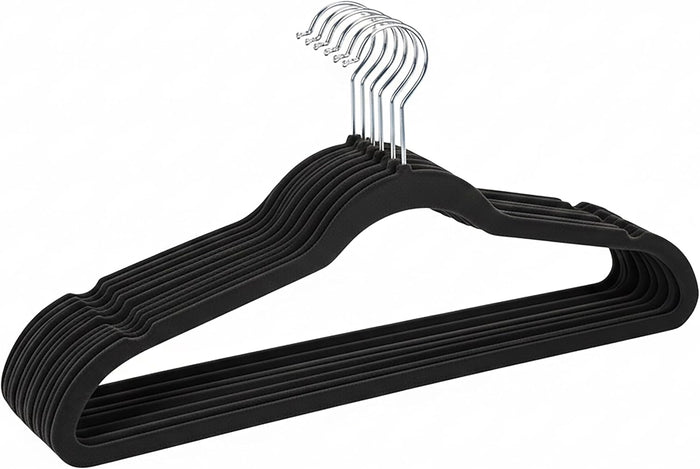 Simplify 10 Super Slim Velvet Huggable Hangers in Black