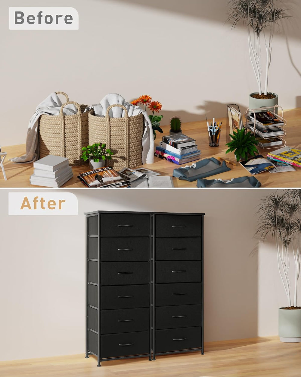 Mifuro Tall Dresser for Bedroom with 6 Drawers, Vertical Storage Organizer To...