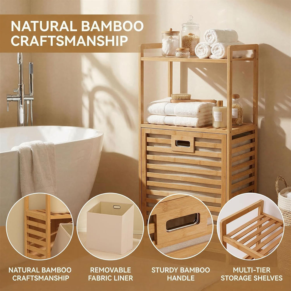 Bamboo Tilt Out Laundry Hamper with 2-Tier Storage Shelves