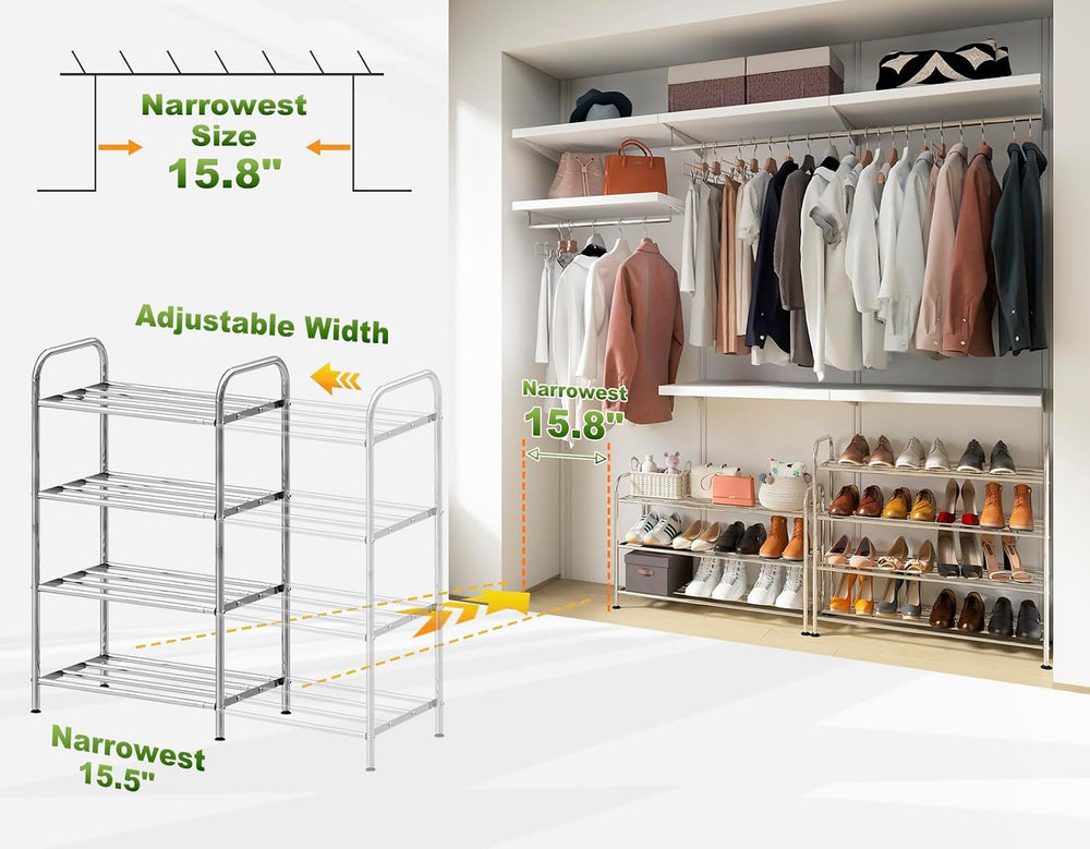4-Tier Expandable Shoe Rack – Adjustable Heavy Duty Organizer Shelf | 100% St...
