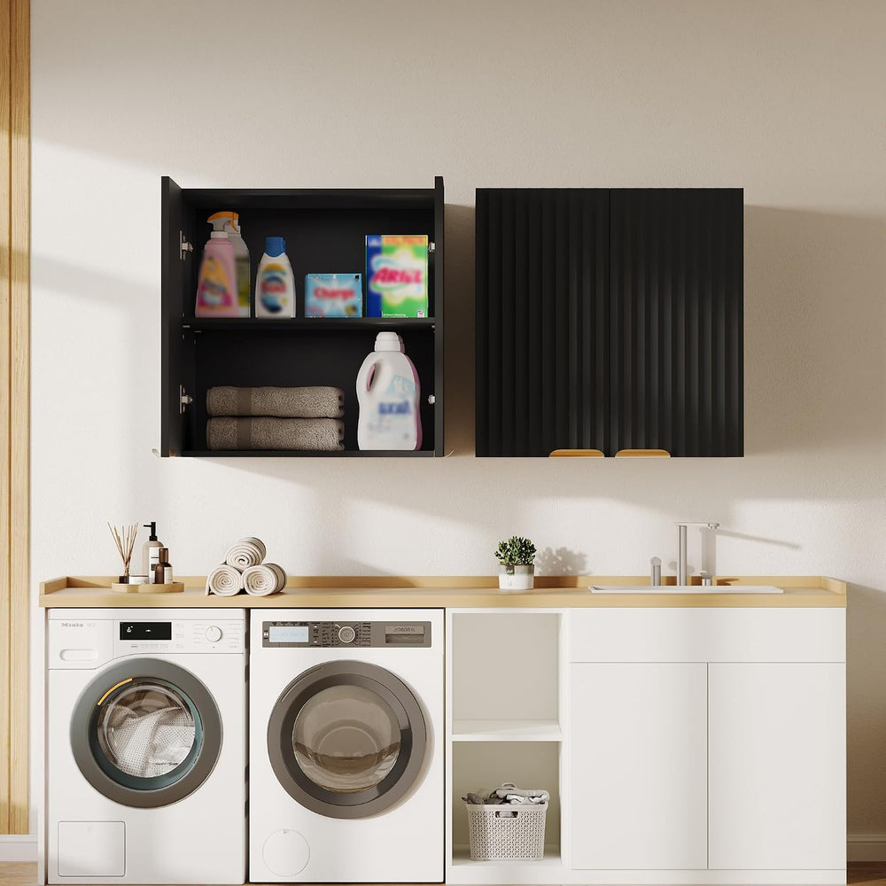 ChooChoo Bathroom Wall Cabinet, Laundry Room Cabinet with 2 Fluted Doors