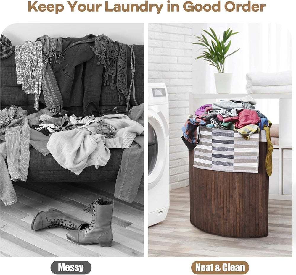 Julimoon Bamboo Laundry Hamper With Lid, Removable Liner and Handle - Clothes...