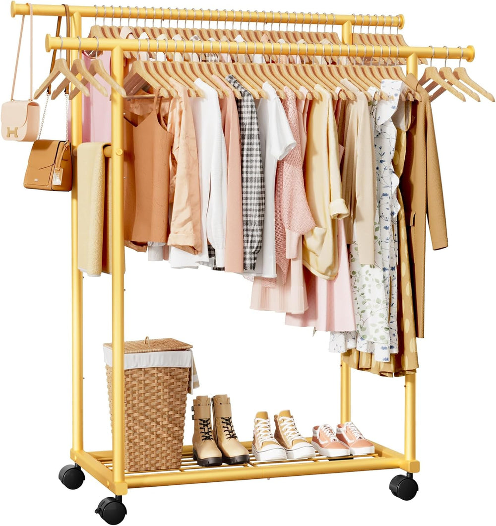 Sakugi Double Rods Clothes Rack - Metal Clothing Rack with Fixed Double Rods,...