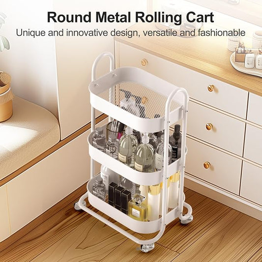 EAGMAK 3 Tier Rolling Cart, Round Metal Utility Cart - Image 2
