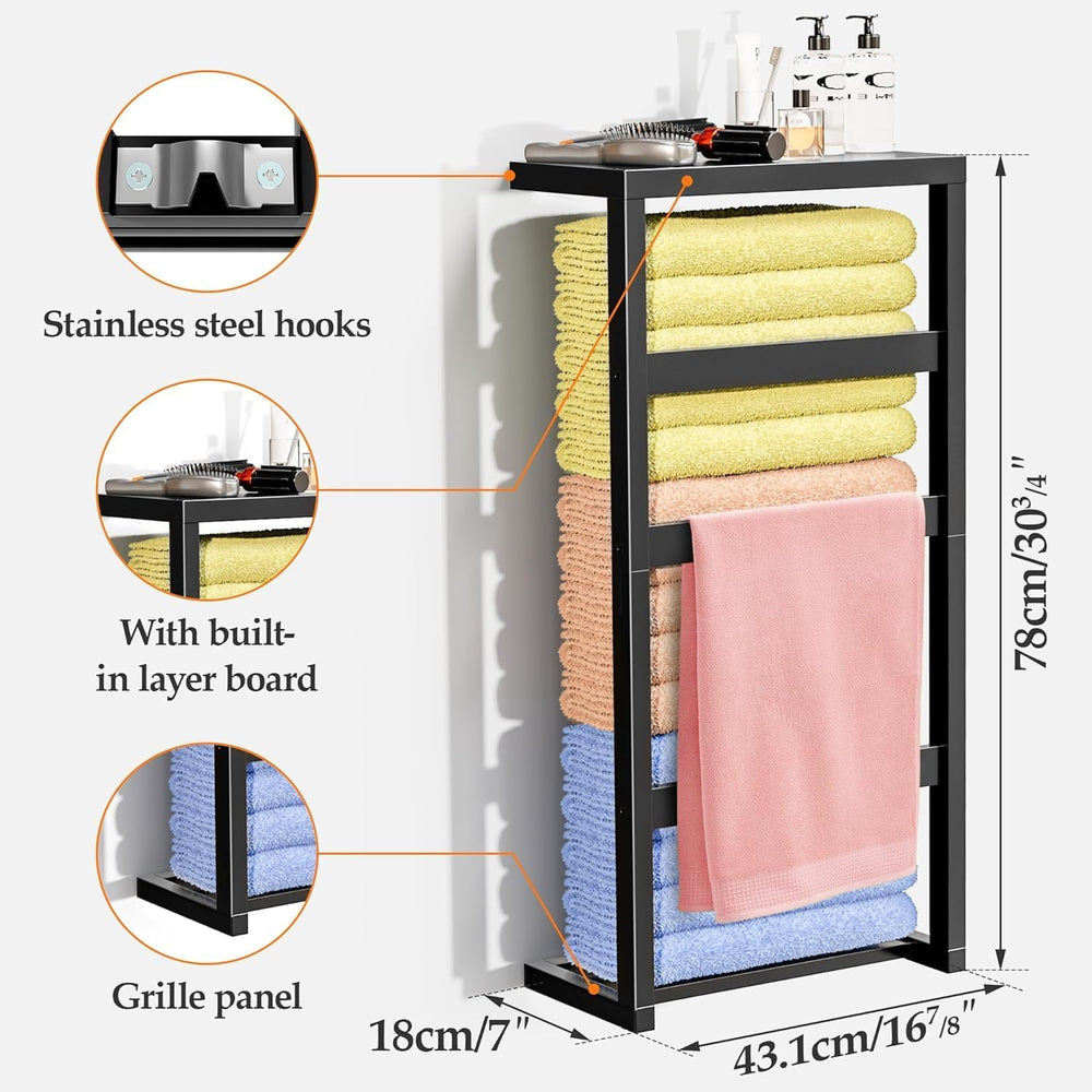 Bamboo Wall Blanket Ladder, 4-Tier Towel Racks, Blanket Holder with Anti-Slip...