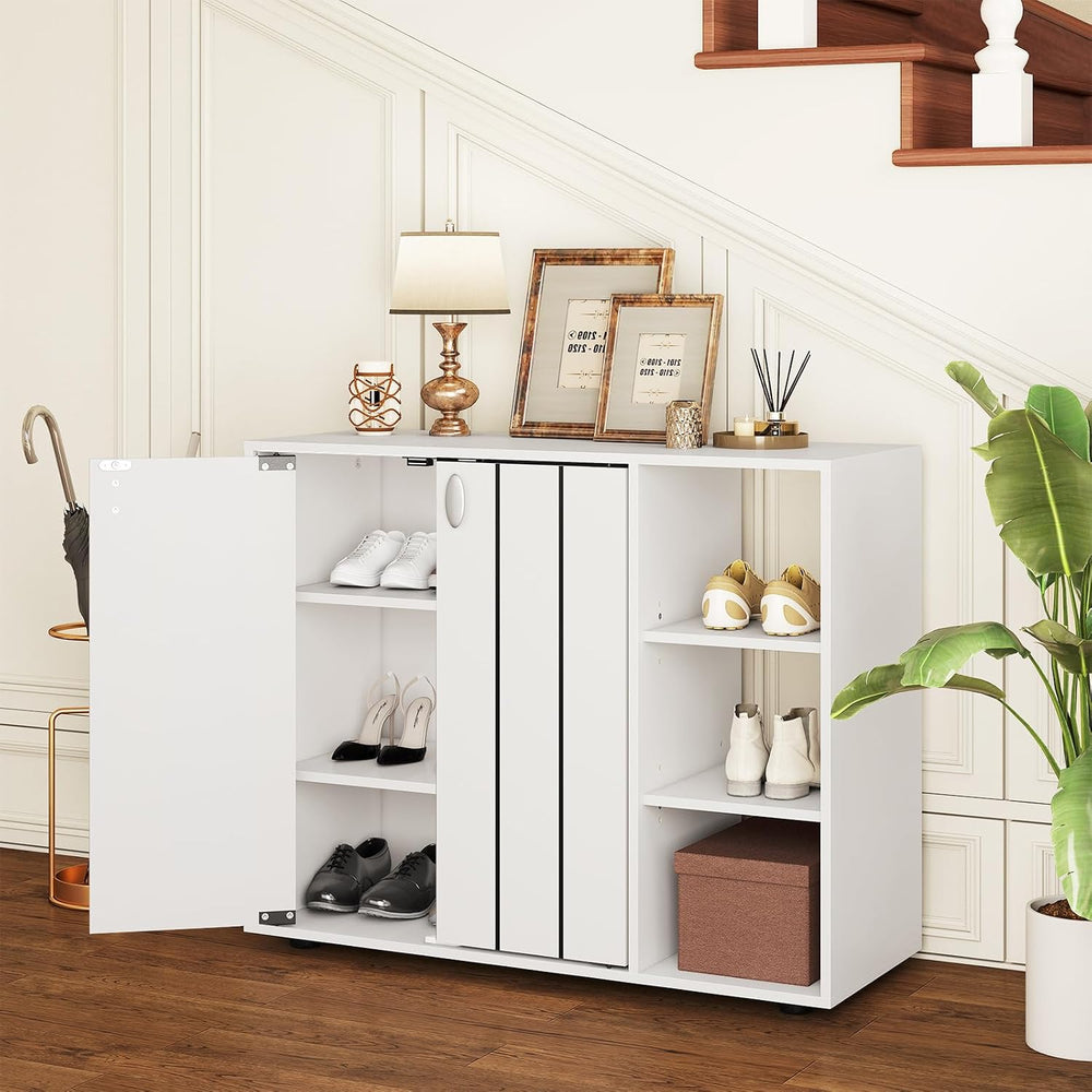 GOFLAME 3-Tier Shoe Cabinet with Doors, Shoe Rack Organizer with Adjustable S...