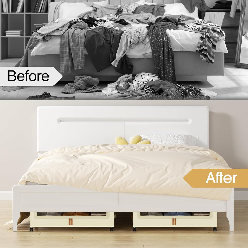 Yecaye 60L Under Bed Storage with Wheels, 4 Pack, Beige