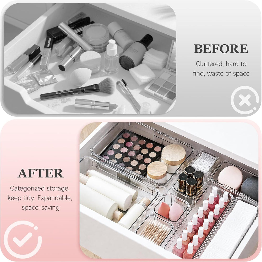 DILIBRA 20Pcs Clear Extendable Drawer Organizer, Adjustable Drawer Storage