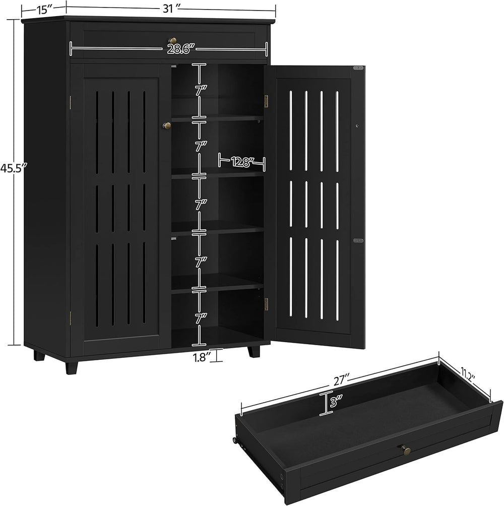 Yaheetech Tall Shoe Cabinet with Drawer & Doors for Entryway, 5-Tier Black