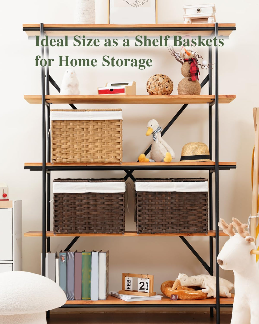 SETVSON Storage Basket with Lid, 2-Lid PE Rattan Storage Bin, Brown