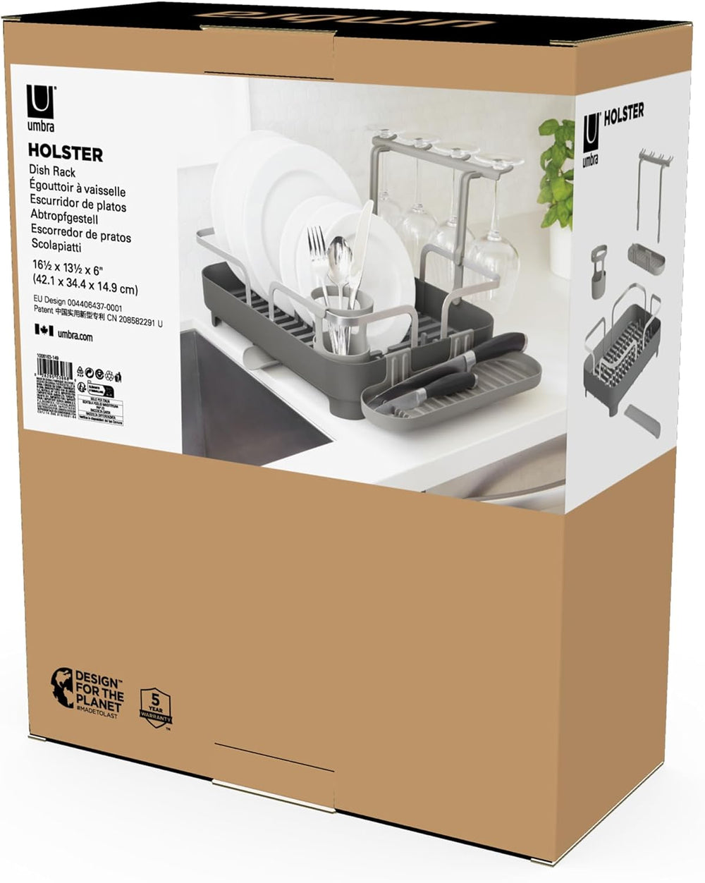 Umbra Holster Dish Rack– Molded Plastic Dish Drying Rack with Drainage Spout,...