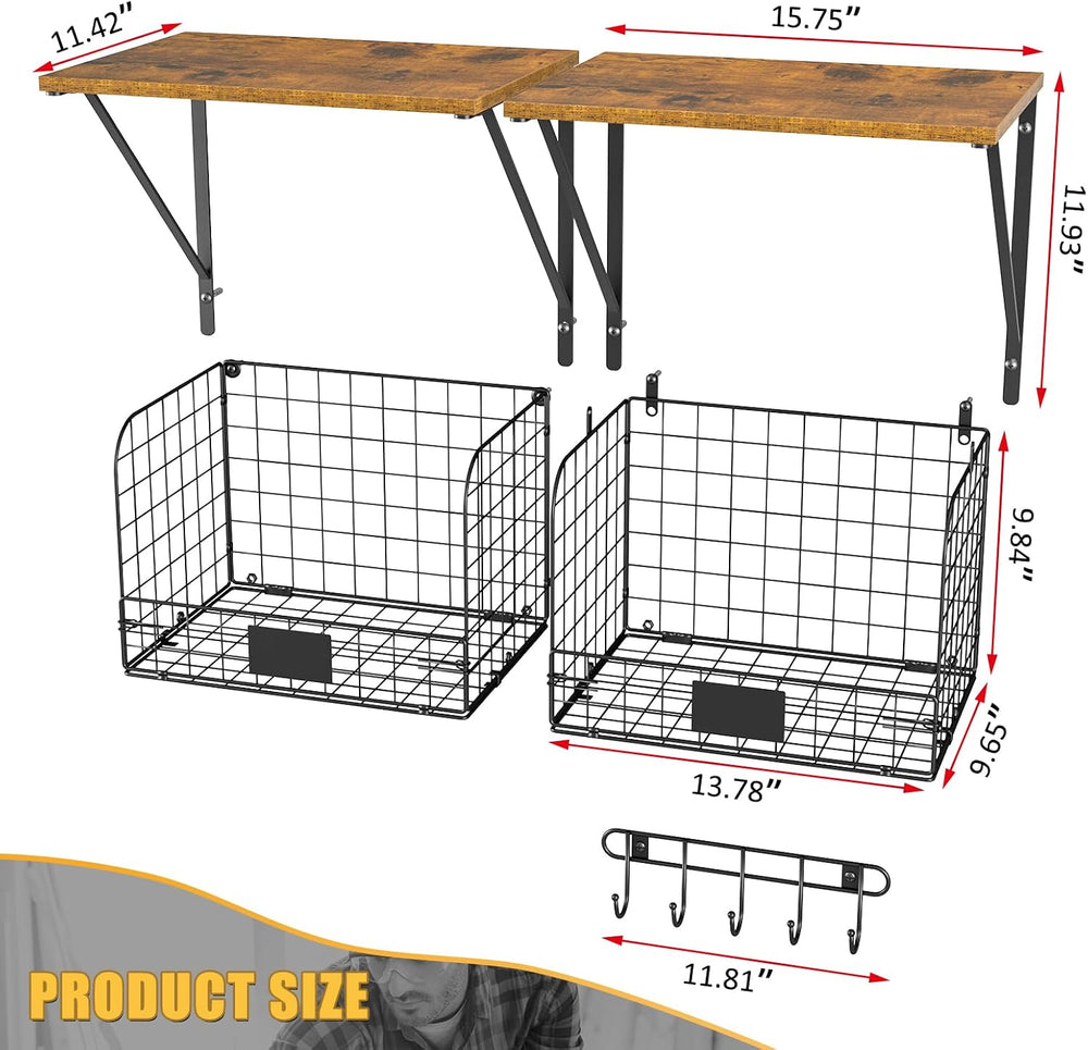 ThreeHio 2 Pack Garage Shelves Wall Mounted with Wire Storage baskets, Heavy ...