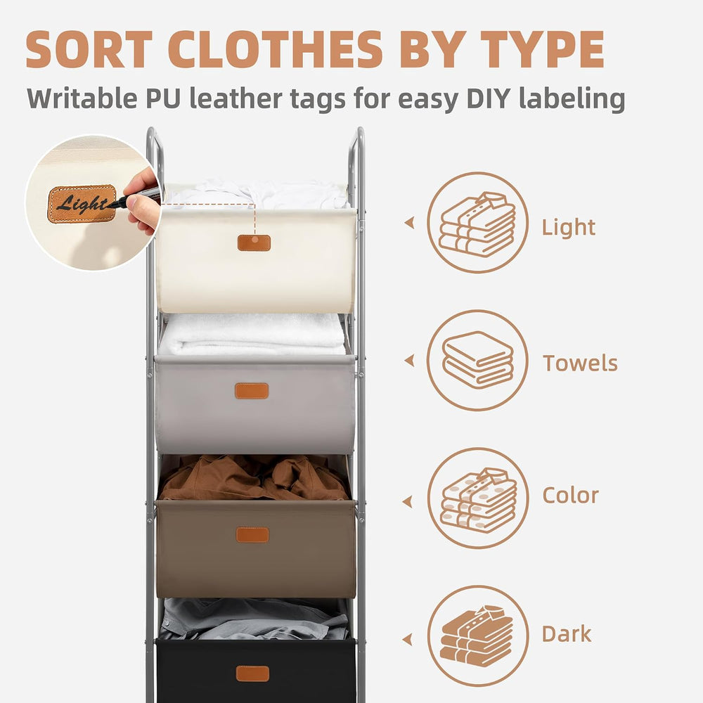 STORAGE MANIAC Vertical Rolling Laundry Hamper, 4 Section Laundry Sorter with...