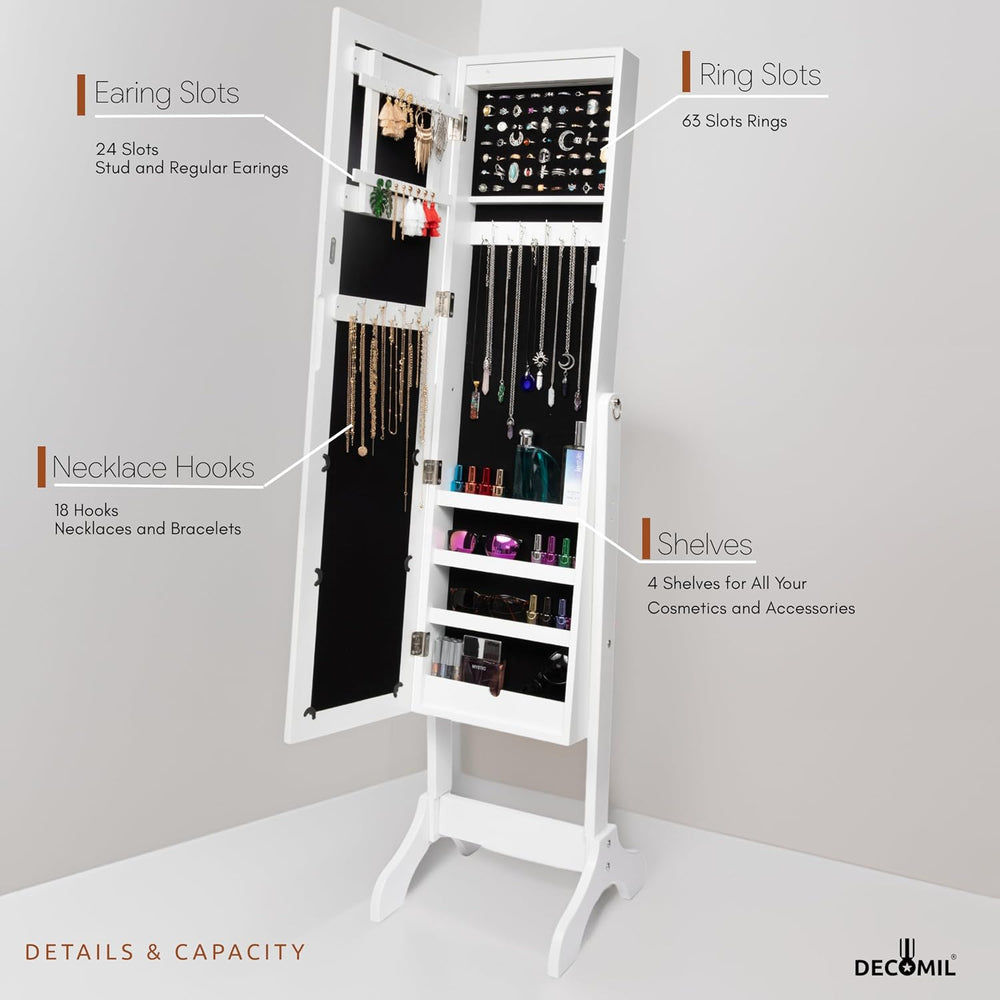 DECOMIL LED Light Jewelry Cabinet Armoire with Mirror, Large Storage 57"...