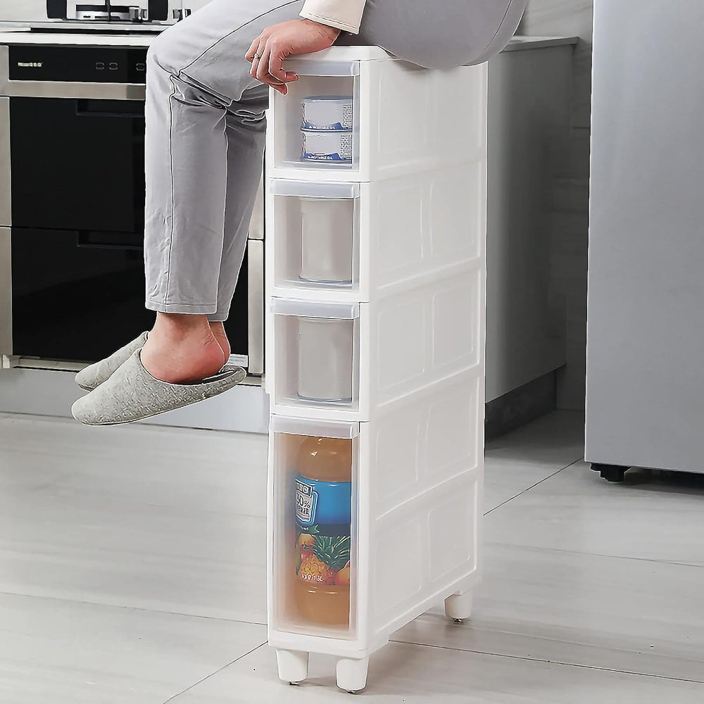 Narrow Tall Floor Cabinet for Bathroom, Vertical Storage Unit with 4 Clear Dr...