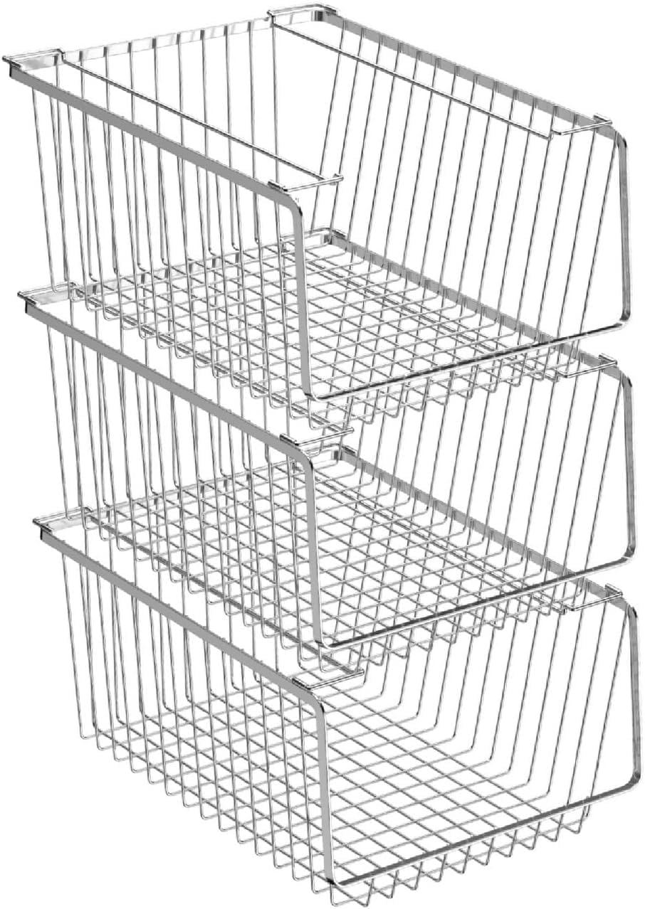 SANNO 14" Stacking Baskets Bin Wire Storage Baskets Organization Farmhou...