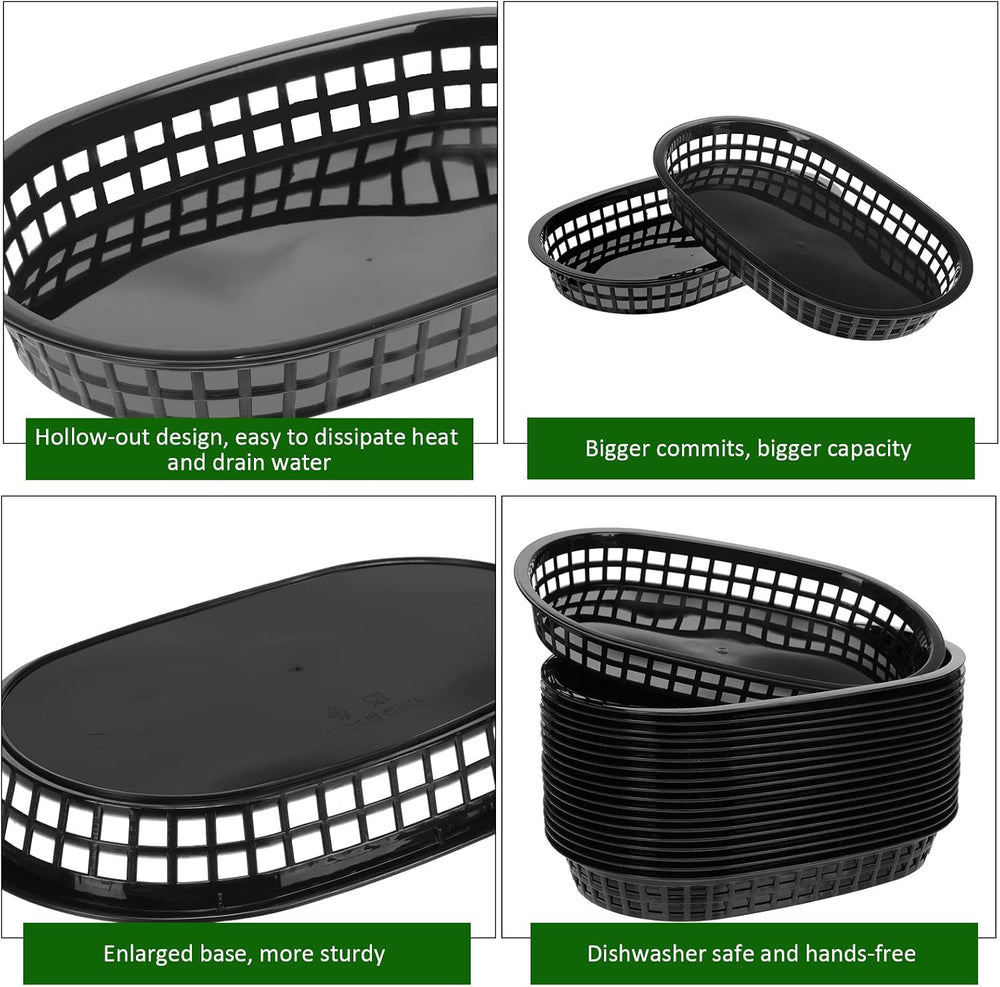 Mimorou 200 Pcs Black Fast Food Baskets 10.5 x 7 Inch