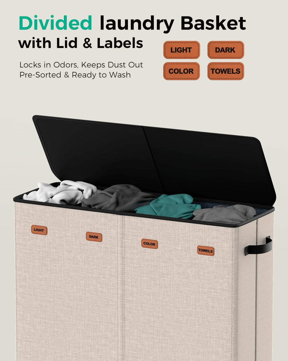 185L Laundry Hamper 4 Section with Lid & Removable Bags