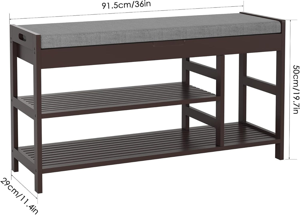 2-Tier Shoe Rack Bench with Flip-Top Storage, 36" Entryway Bench with Seat