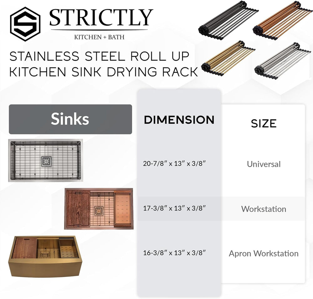 Strictly Sinks Stainless Steel Roll Up Dish Drying Rack – Copper 17 Inch Over...