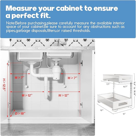 1 Pack 17IN Depth Under Sink Storage Organizer, Large 2-Tier Elegant Mesh Pull - Image 2