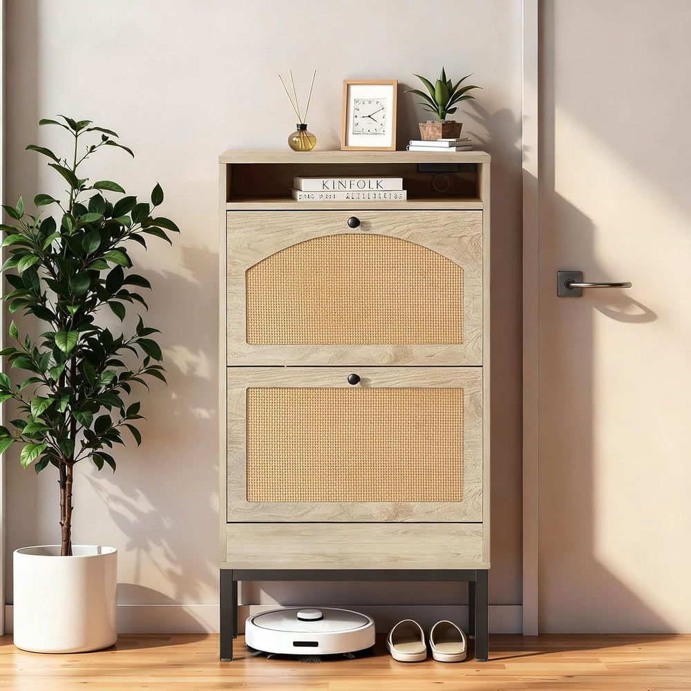 LUCKLIFE Shoe Cabinet with Charging Station, Flip Down Shoe Storage Organizer...