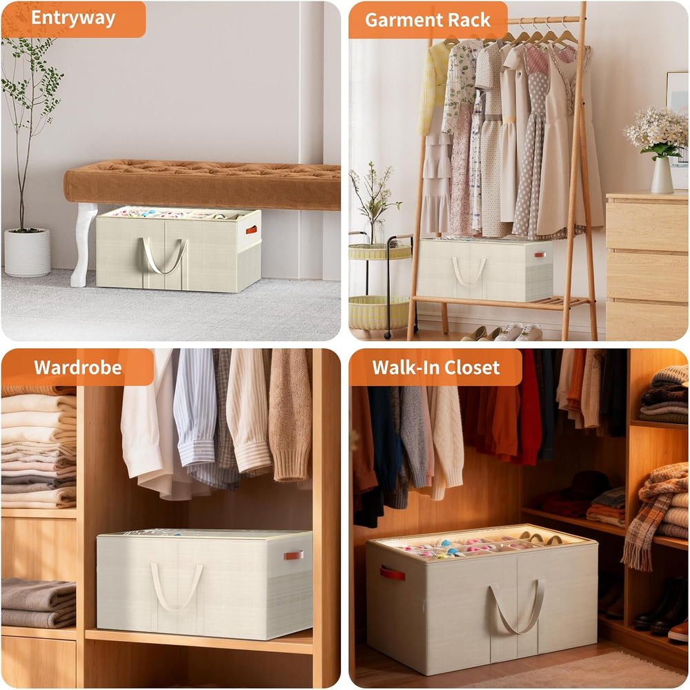 Aokeyee 2 Pack Shoe Organizer for Closet, Large Shoe Storage Box, Beige