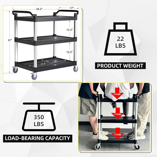 Plastic Utility Cart with Anti-Tangle Wheels, Solid Armrests, 350 Lbs Heavy - Image 2