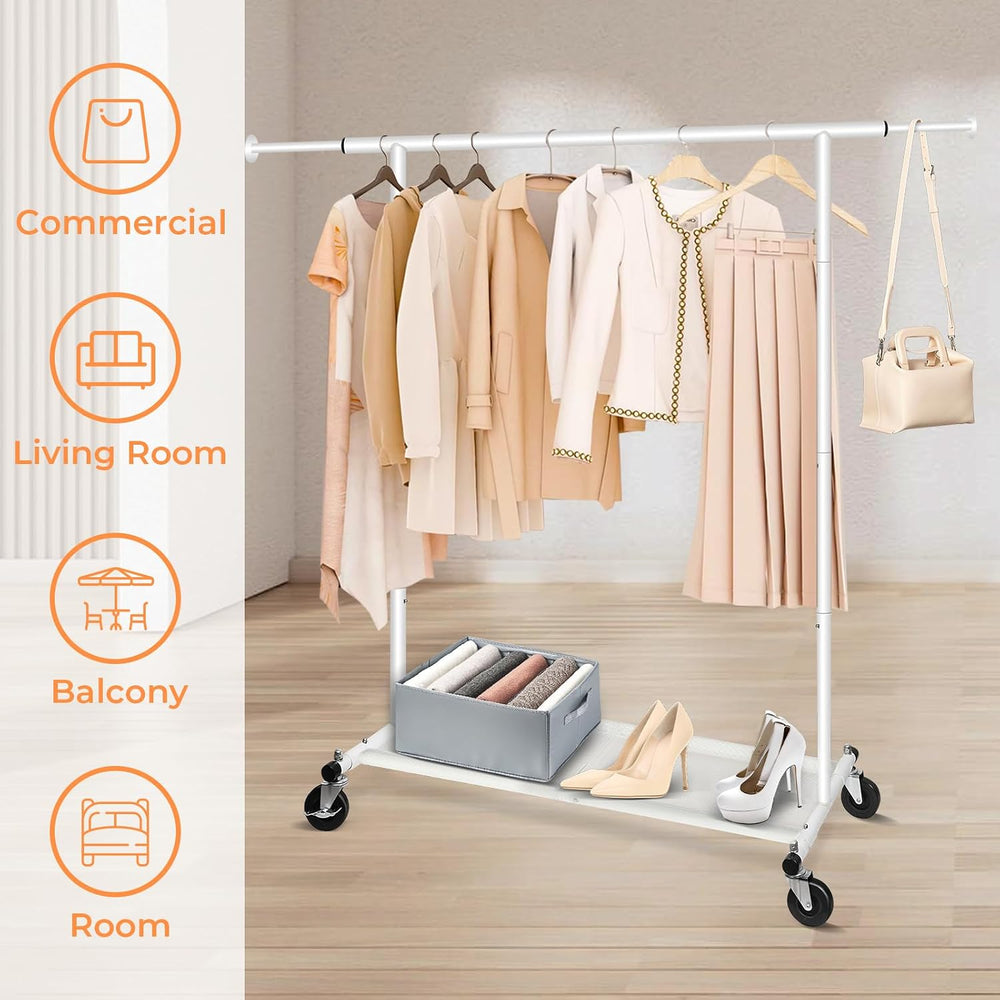 Fishat 63" H Heavy Duty Simple White Rolling Clothing Garment Rack