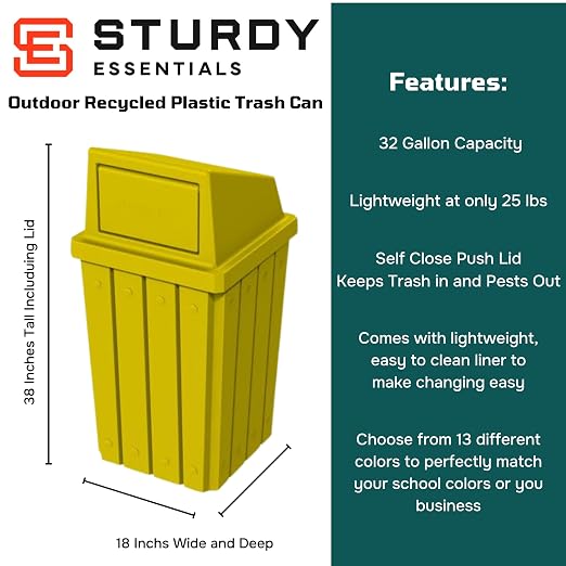 32 Gallon Square Slatted 100% Recycled Plastic Heavy-Duty Commercial Outdoor or - Image 2