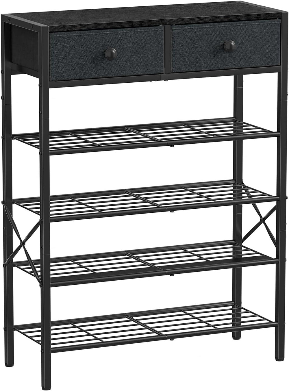 5 Tier Shoe Rack with 2 Drawers, 16-20 Pairs Black Grey