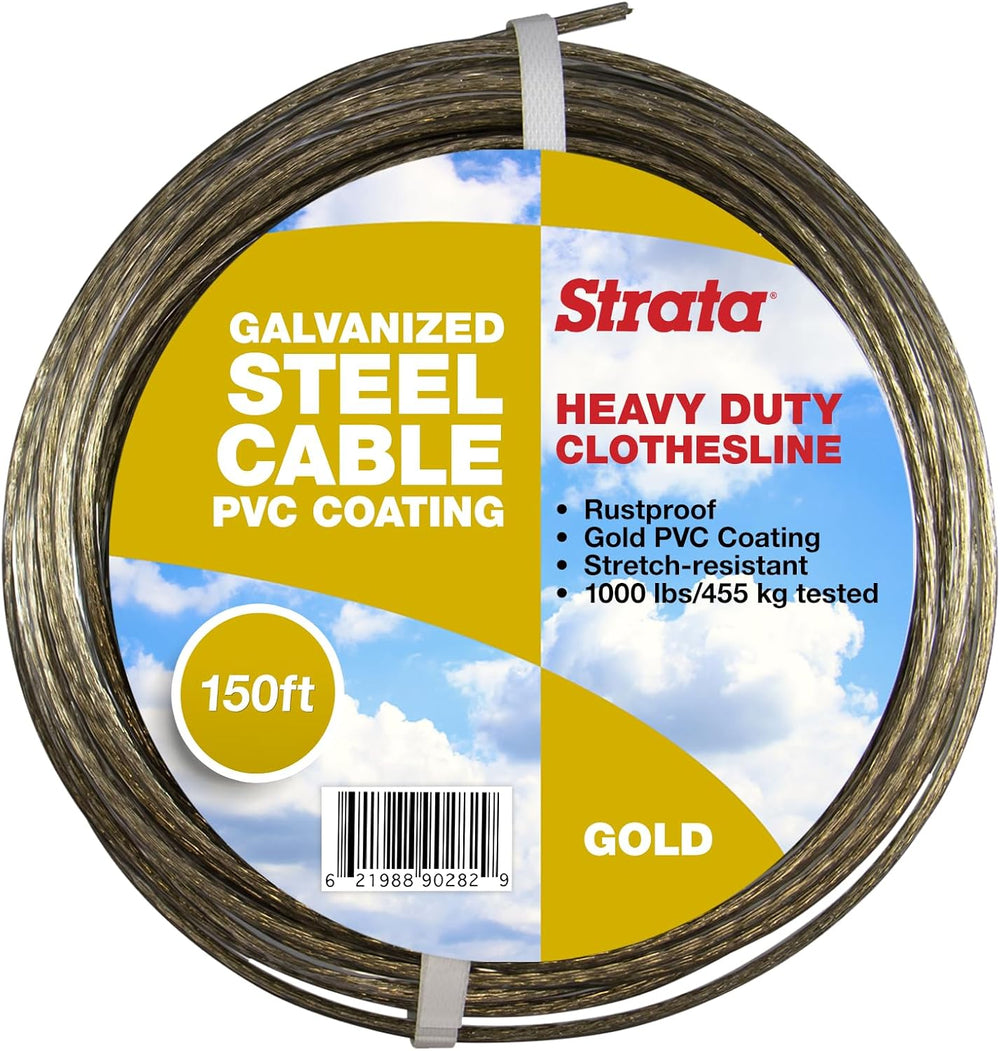 Strata 150 Feet Clothesline Outdoor Heavy Duty Galvanized Wire Steel Cable, G...