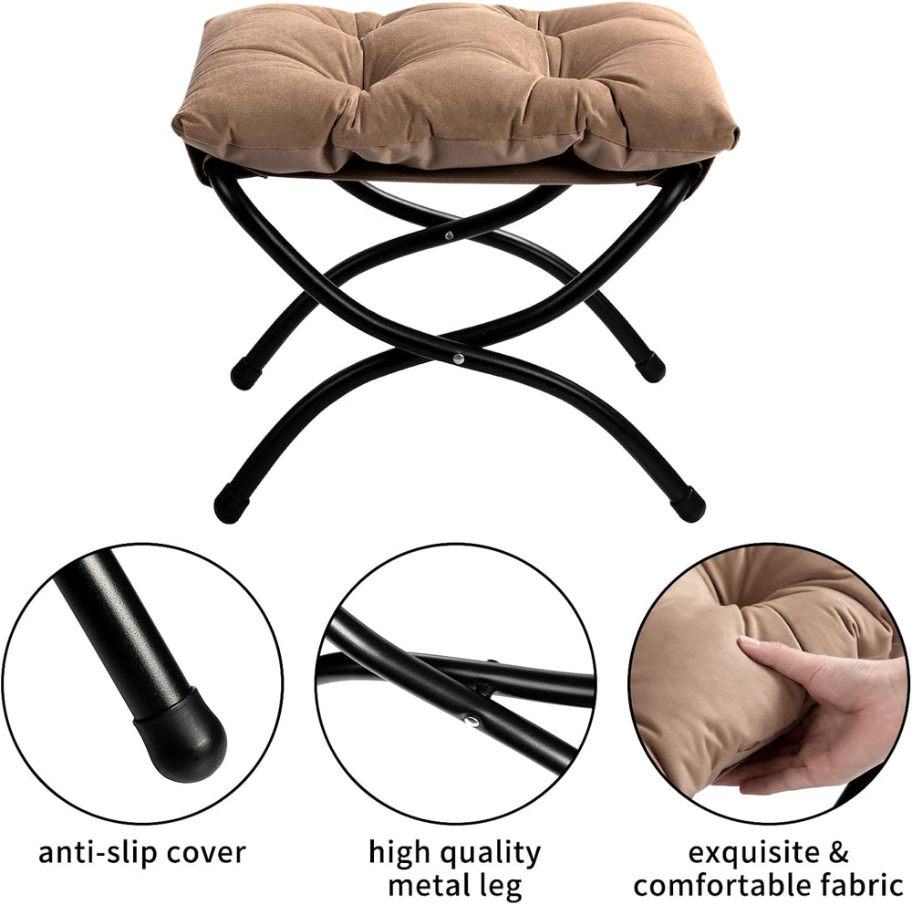 HollyHOME 15"(H) Folding Footrest Stool, Upholstered Small Foldable Otto...
