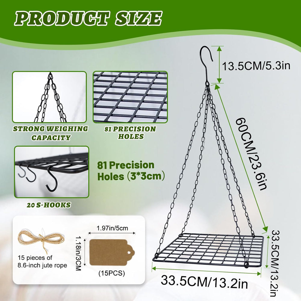 2 Pack Hanging Herb Drying Rack, 13.2x13.2 Inches 81-Hole Indoor Outdoor