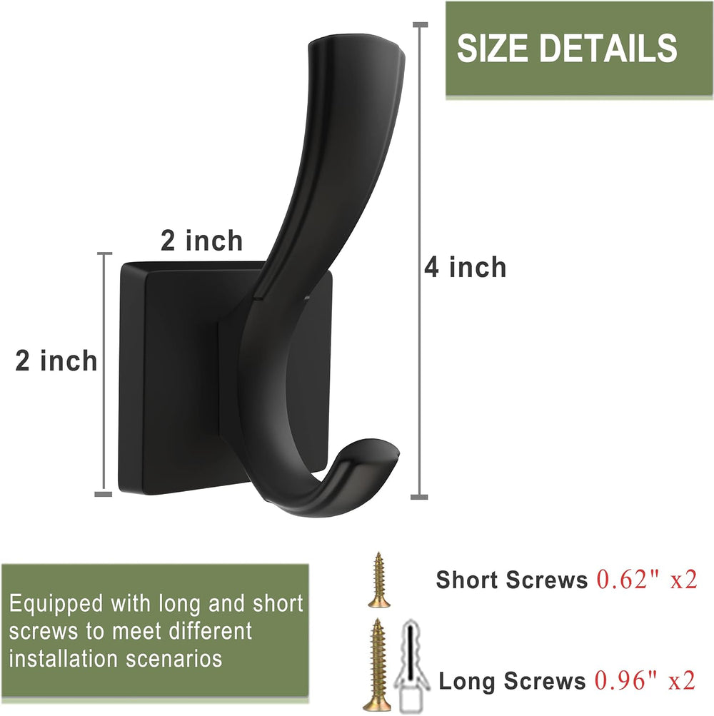 TOFIIGREM Black Coat Hooks for Wall Hanging, Bath Robe Hook Heavy Duty Thick ...
