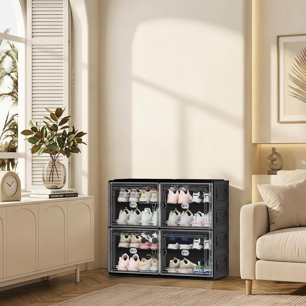 16 Pairs Foldable Shoe Rack Storage Cabinet with Heavy-Duty Design (Vertical ...