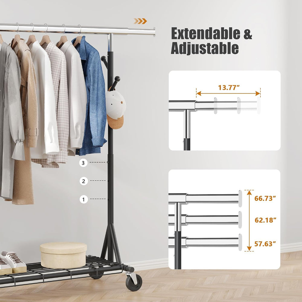 Gewudraw Clothes Rack Heavy Duty 530 LBS Capacity, Portable, Foldable,Black